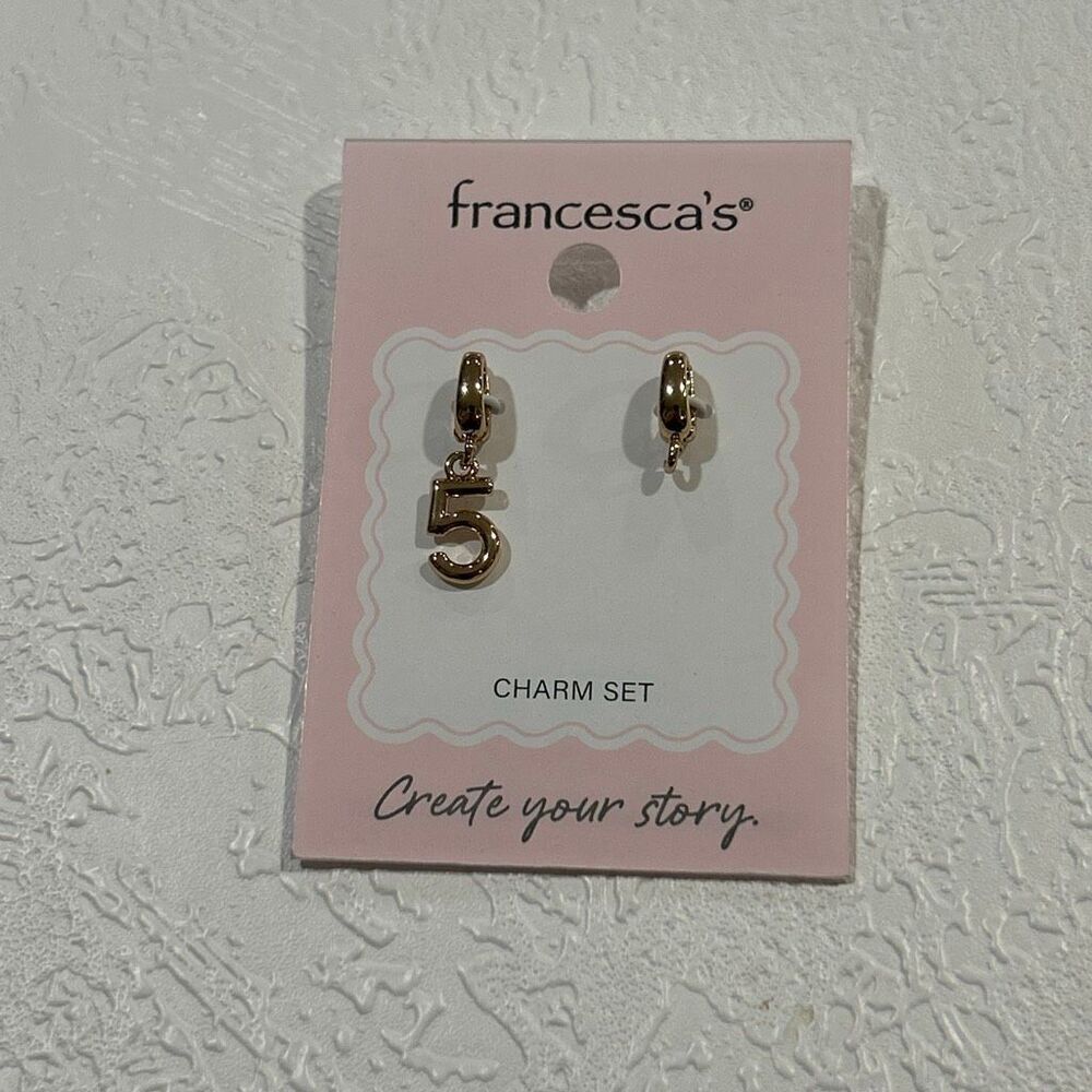 Francesca’s Gold Charm Set Star & Number 5 Hoop Charms Dainty Luxe Jewelry